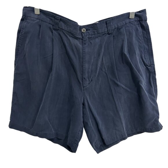 Carroll & Palmer Navy Blue Pleated Silk Mens Shorts Size 38 - Picture 1 of 9